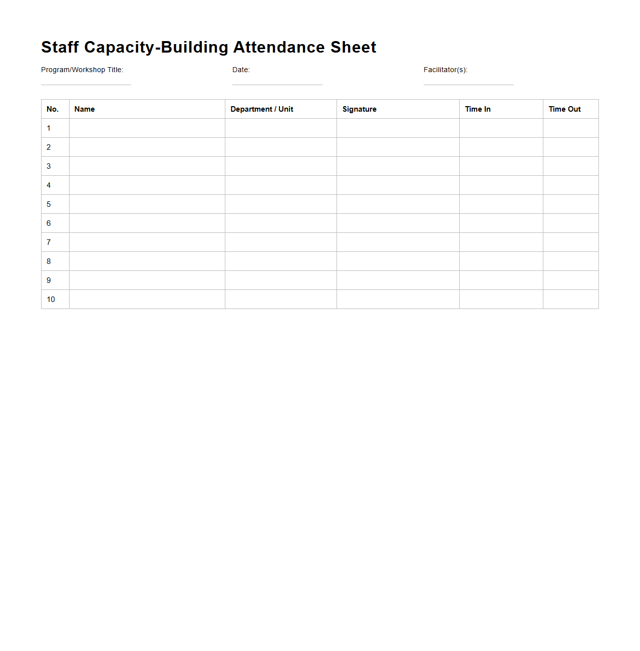 Staff Capacity-Building Attendance Sheet