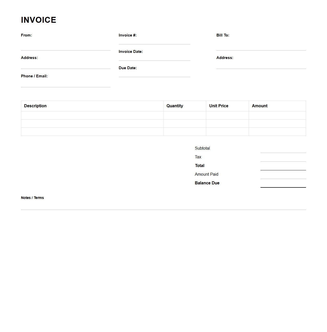 Standard Accounts Receivable Invoice Template