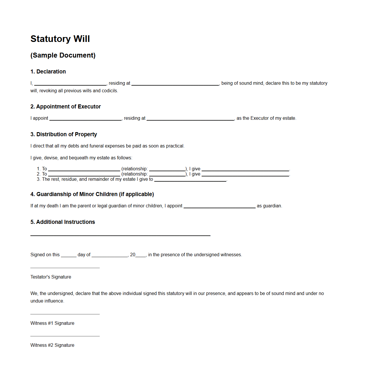 Statutory Will Example for Seniors