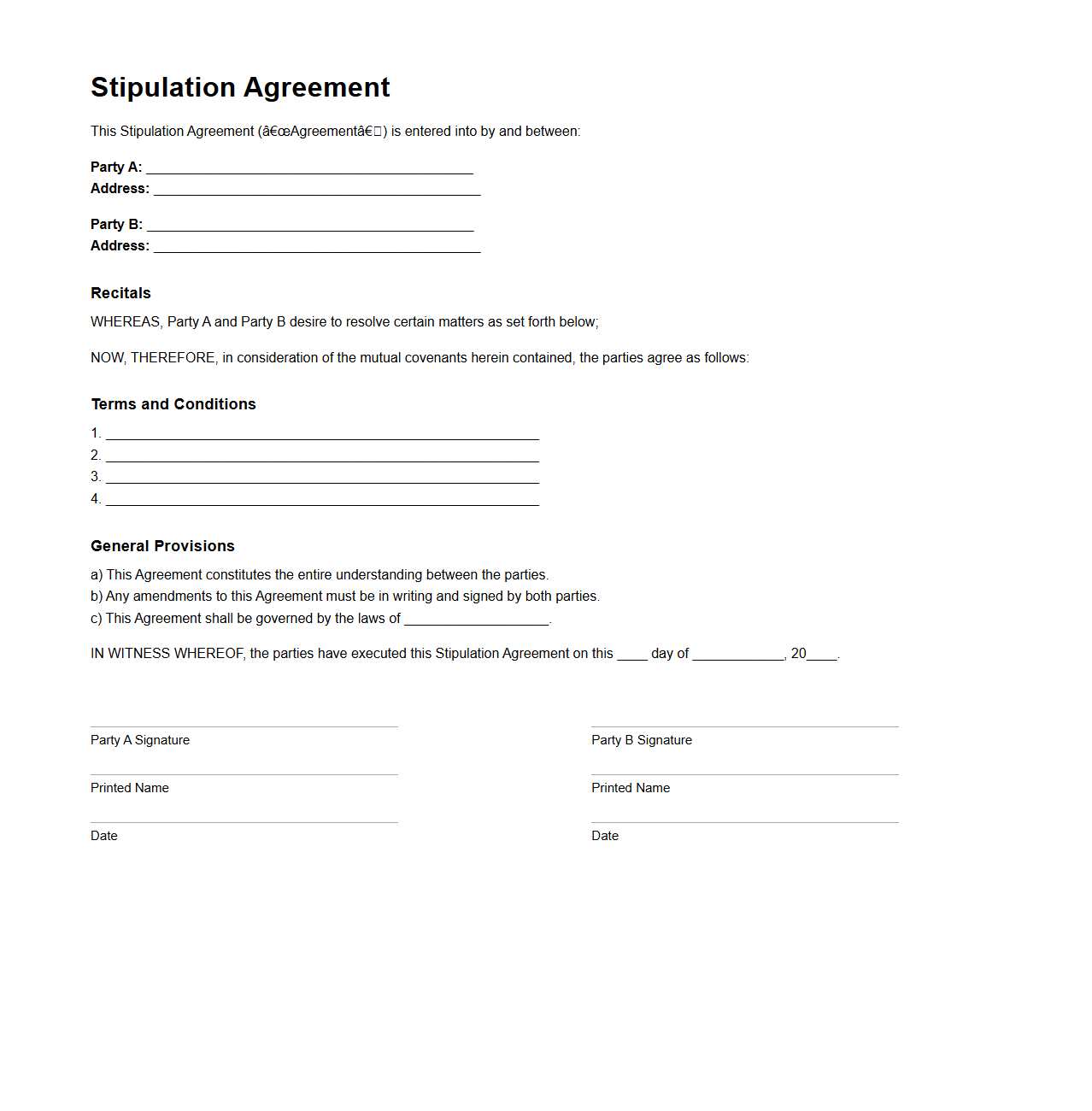 Stipulation Agreement Format
