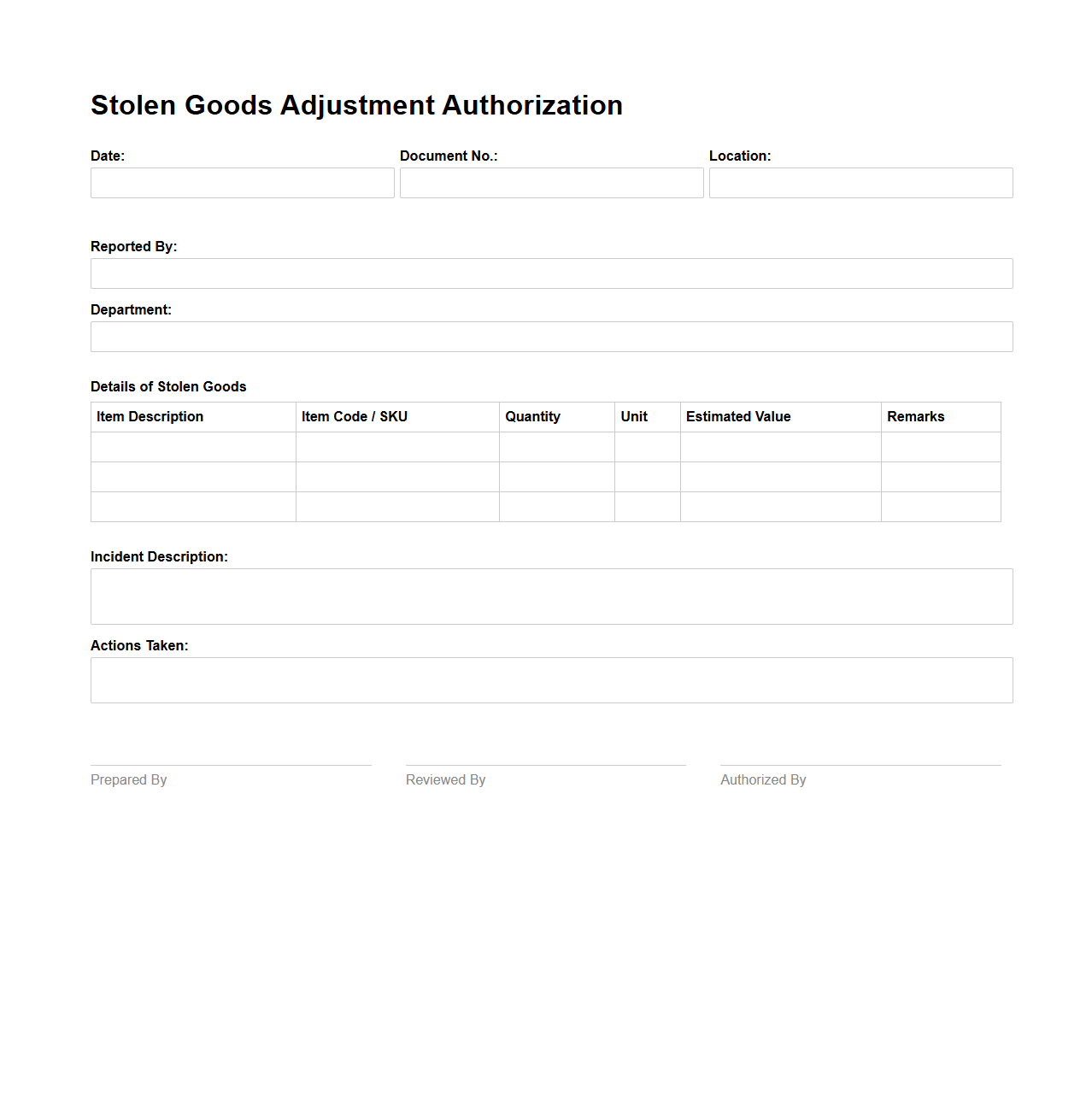 Stolen Goods Adjustment Authorization