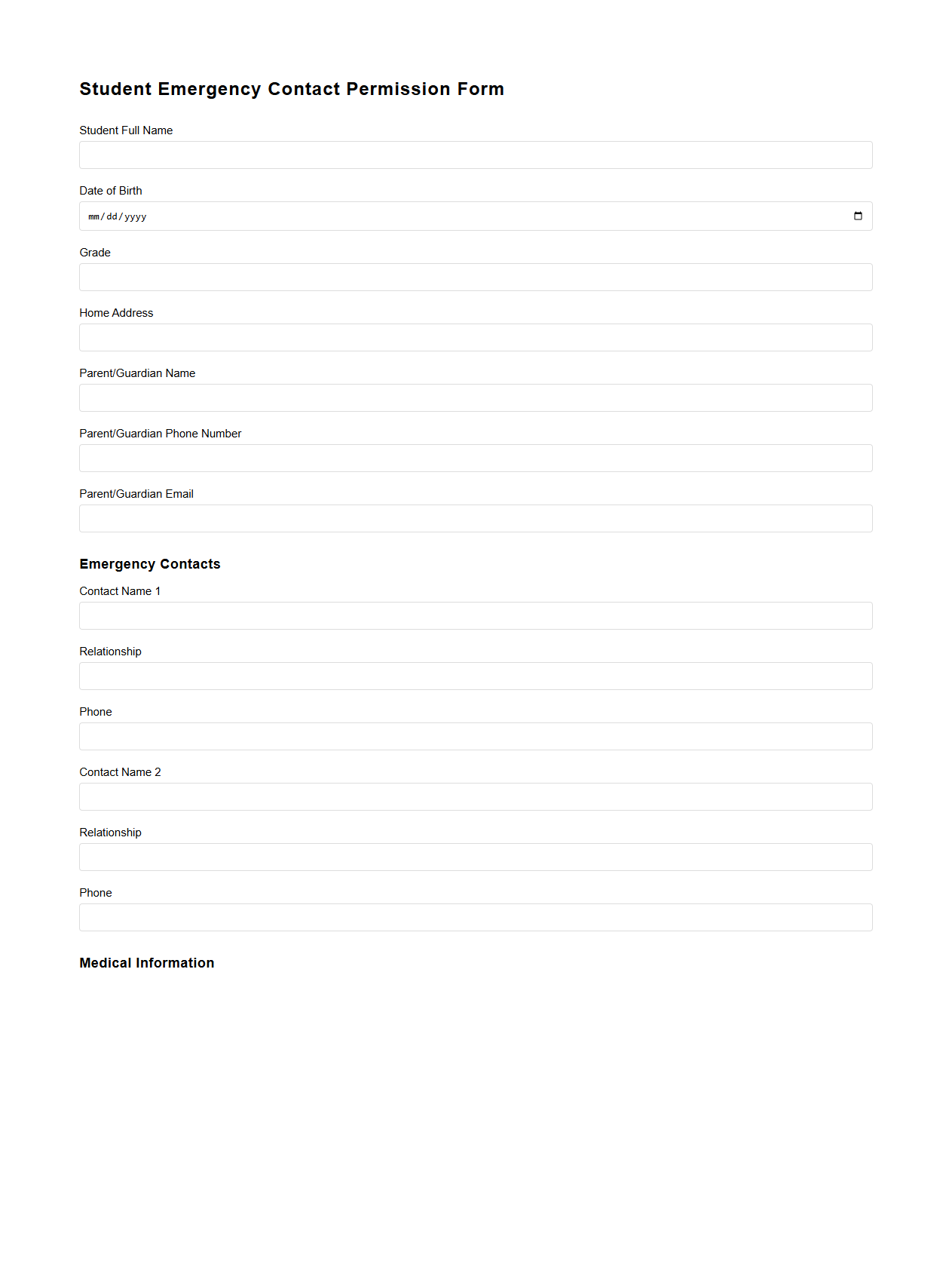 Student Emergency Contact Permission Form