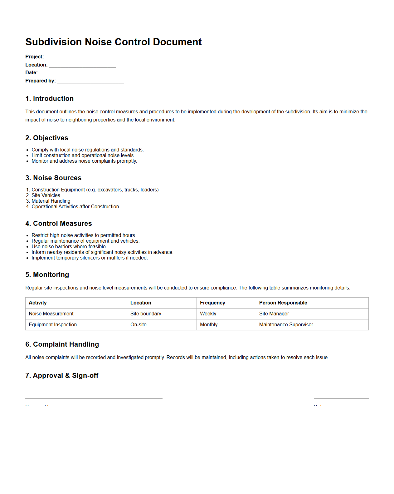 Subdivision Noise Control Document Sample