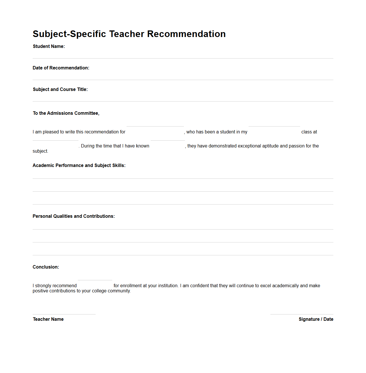 Subject-Specific Teacher Recommendation for College Enrollment