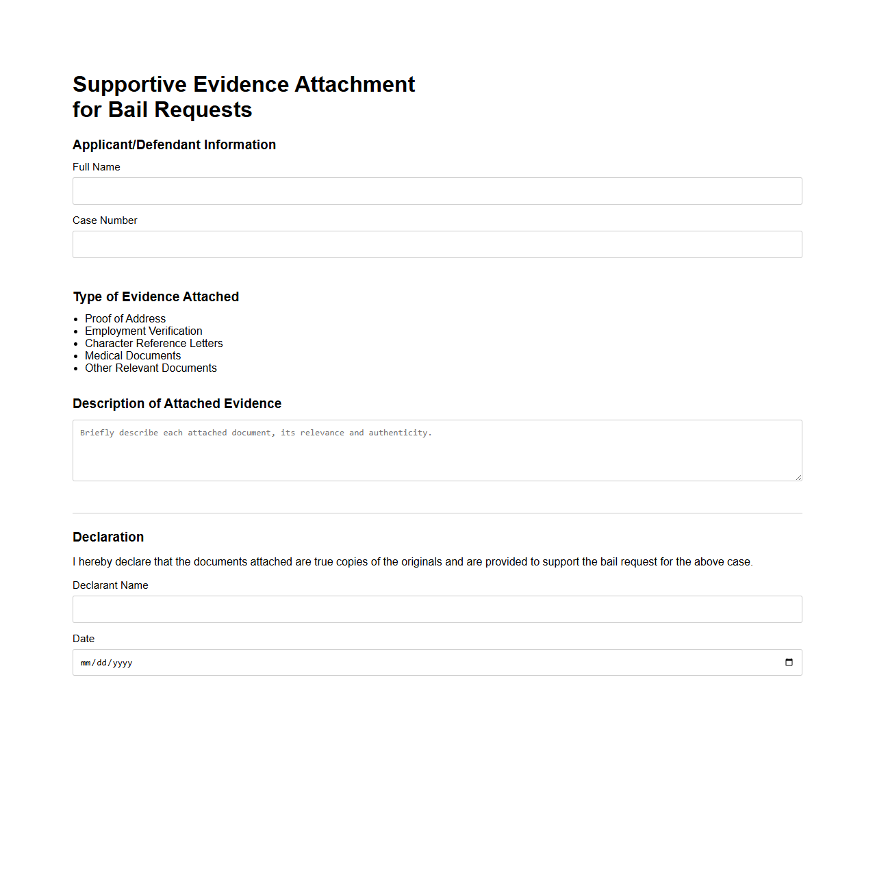 Supportive Evidence Attachment for Bail Requests Example