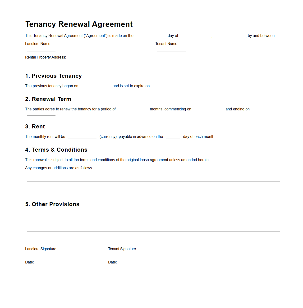 Tenancy Renewal Agreement for Rental Units