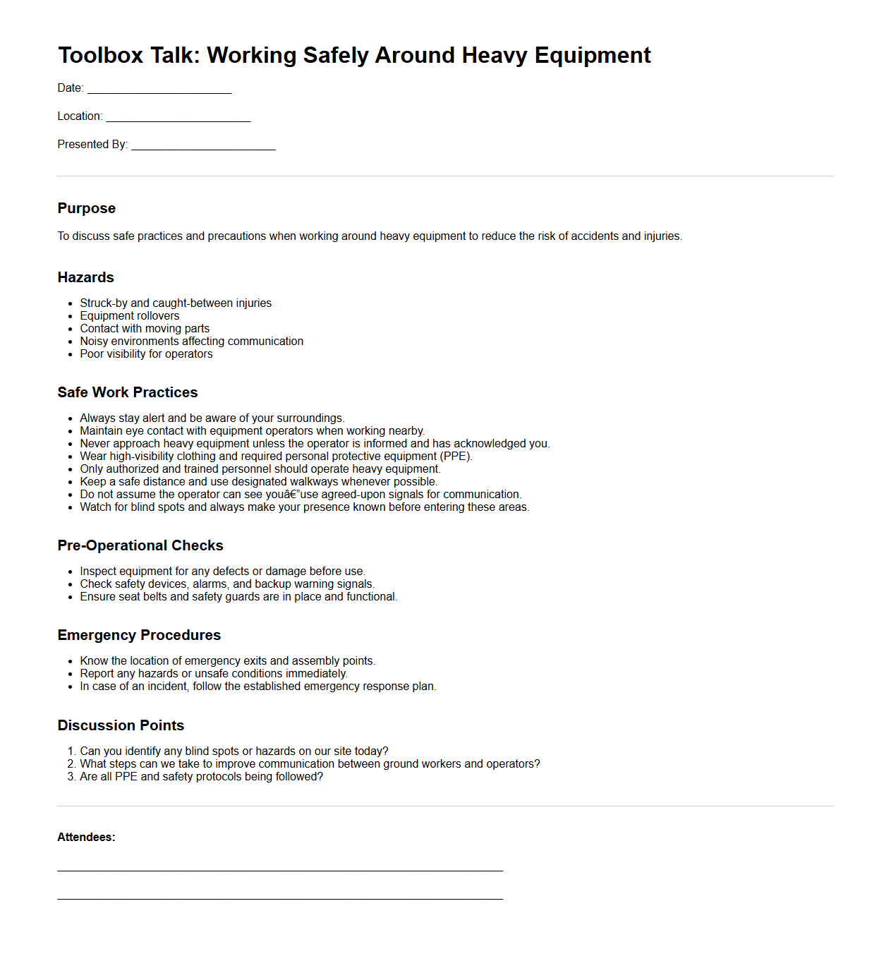 Toolbox Talk: Working Safely Around Heavy Equipment