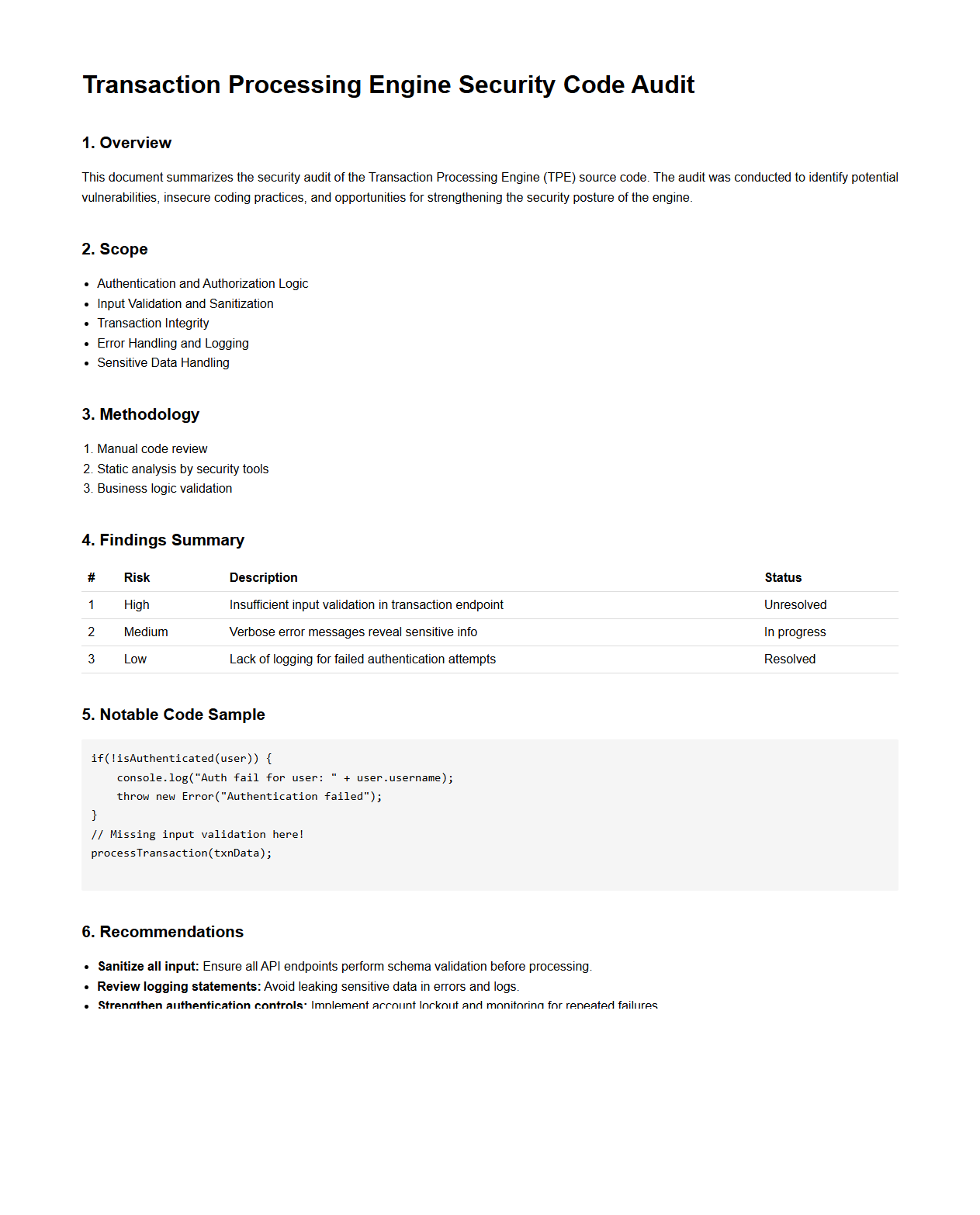 Transaction Processing Engine Security Code Audit
