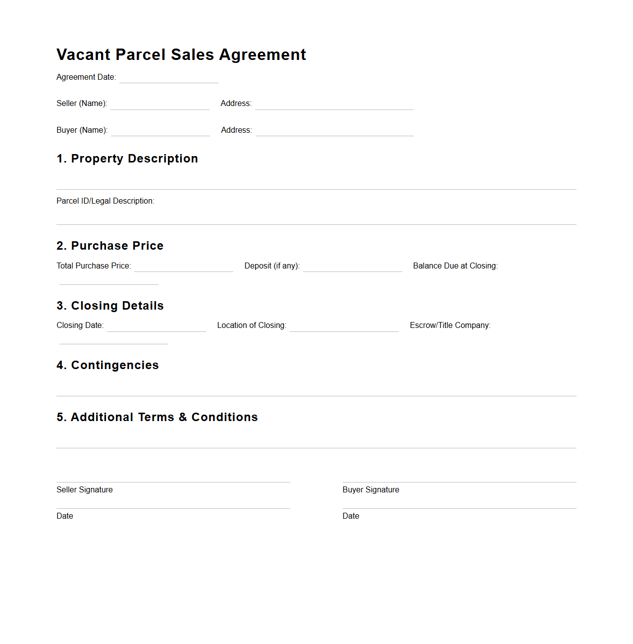 Vacant Parcel Sales Agreement Format