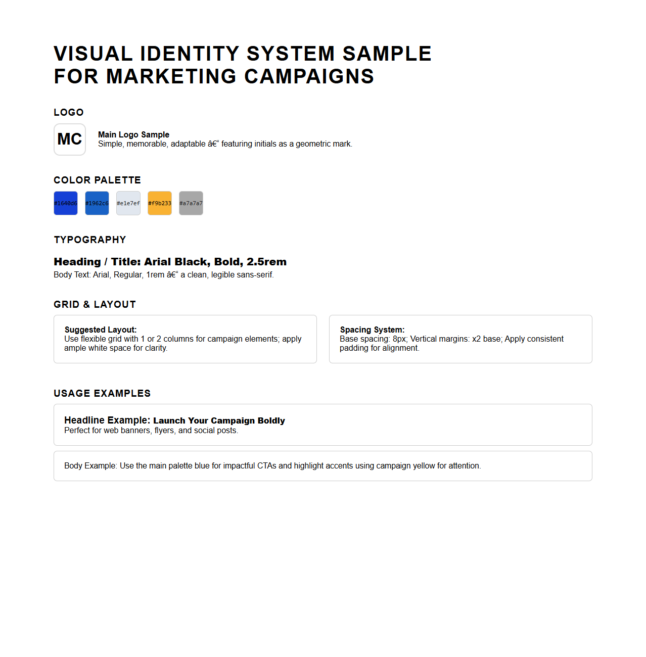 Visual Identity System Sample for Marketing Campaigns