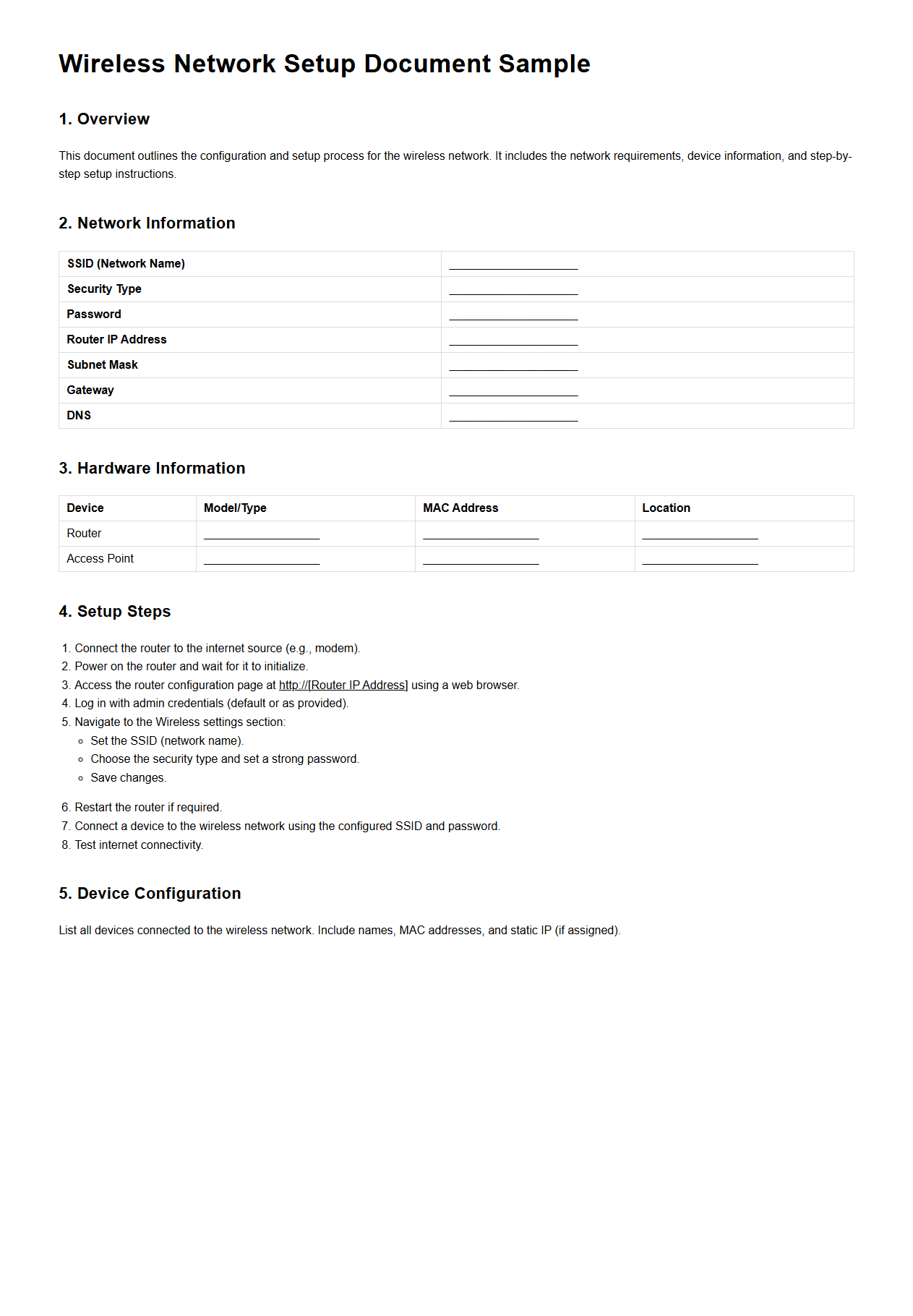 Wireless Network Setup Document Sample