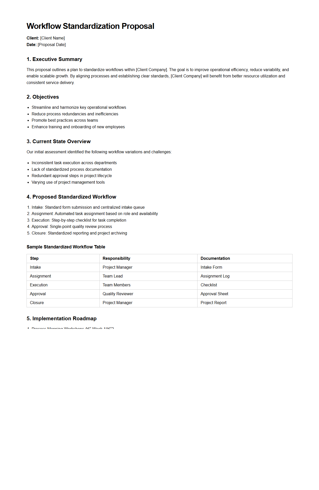 Workflow Standardization Proposal Sample for Consulting