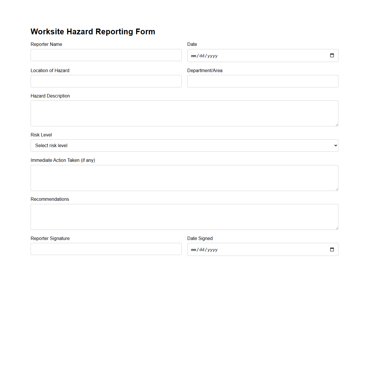 Worksite Hazard Reporting Form