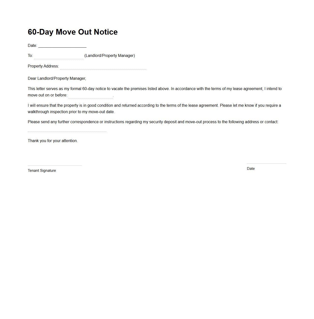 60-Day Move Out Notice for Tenants