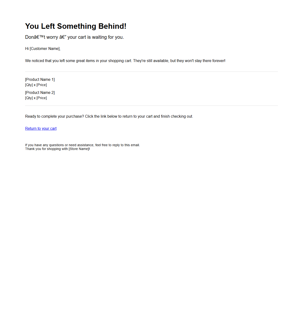 Abandoned Cart Reminder Email Format