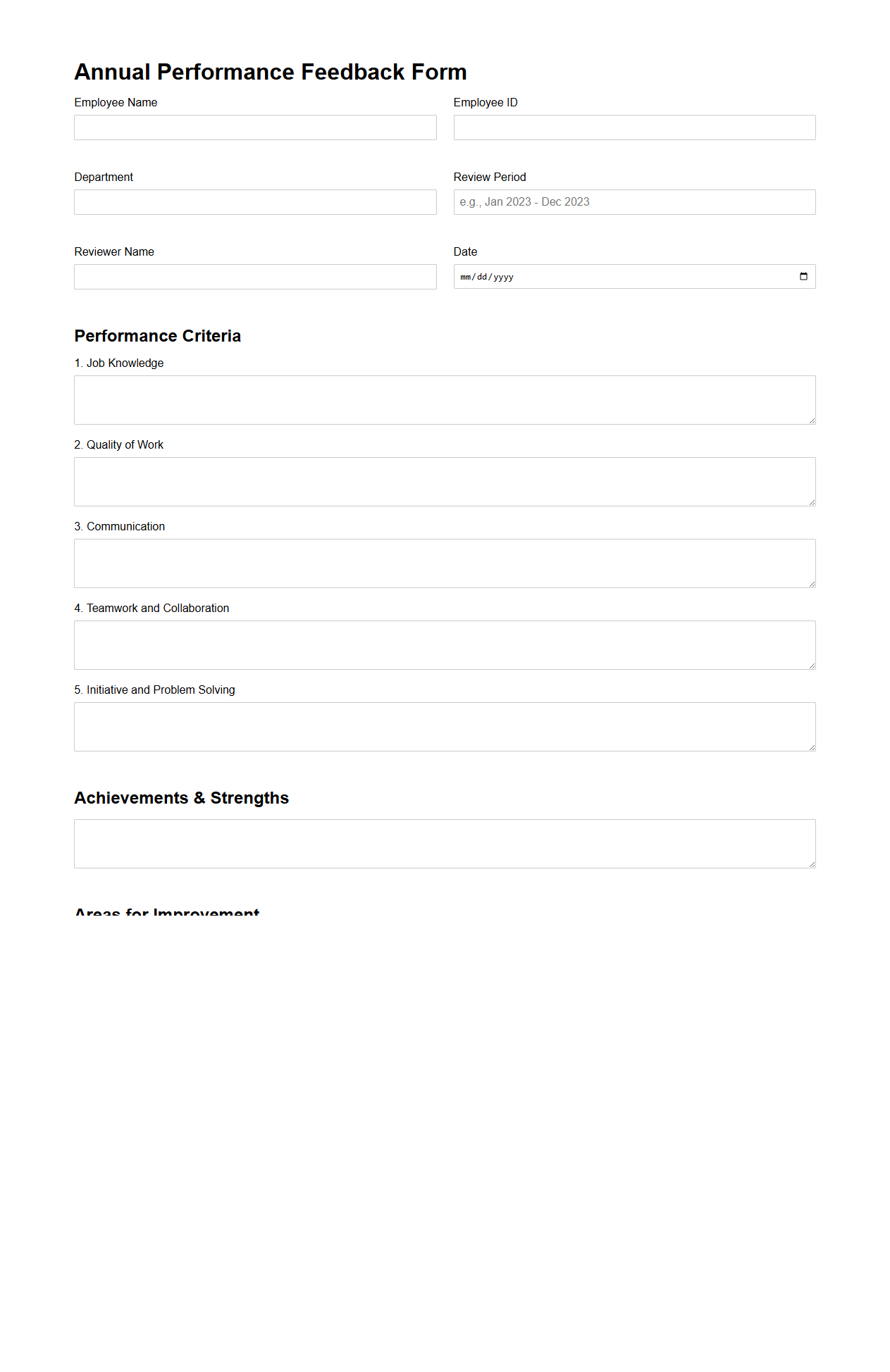 Annual Performance Feedback Form Sample