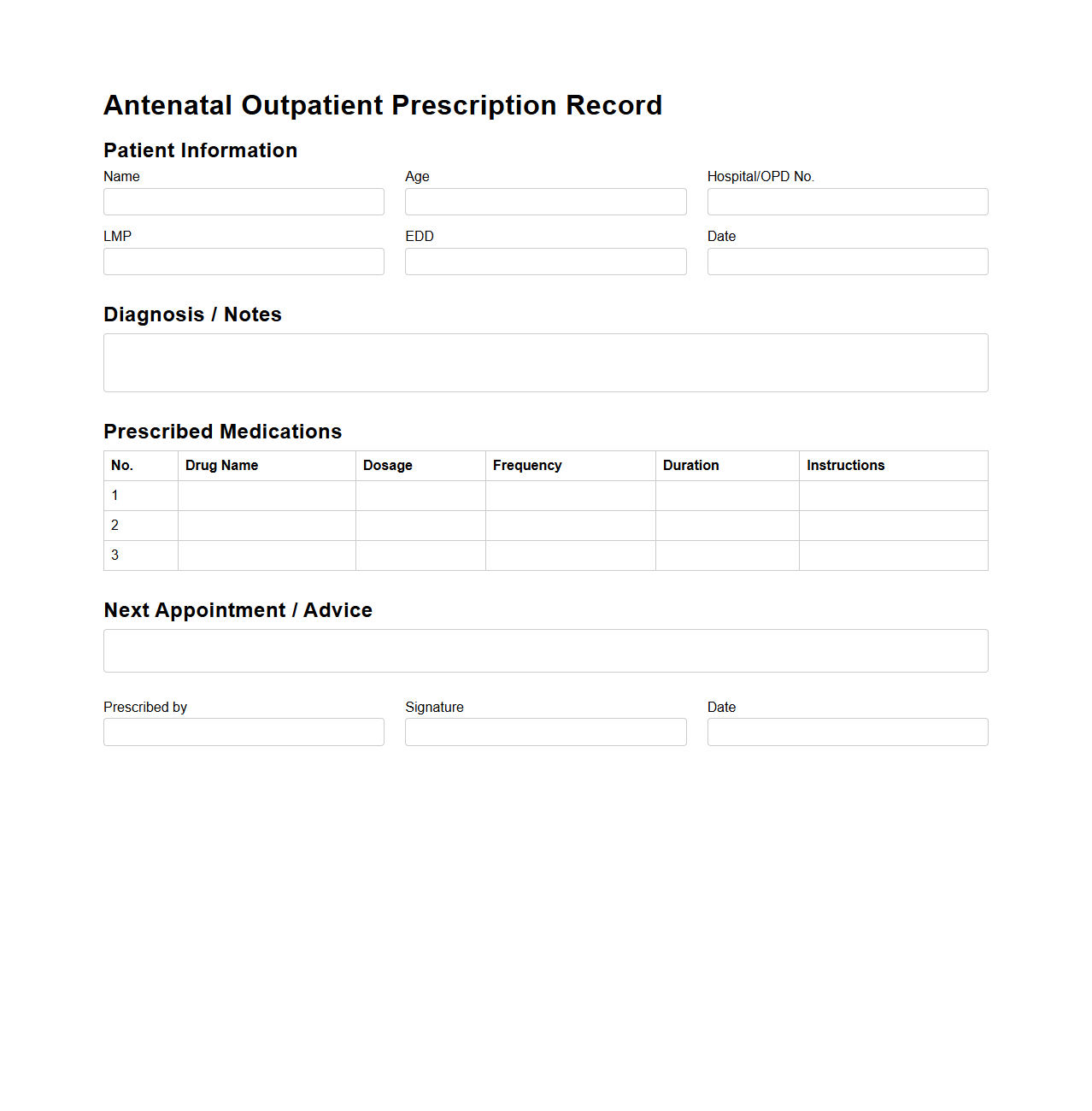 Antenatal Outpatient Prescription Record