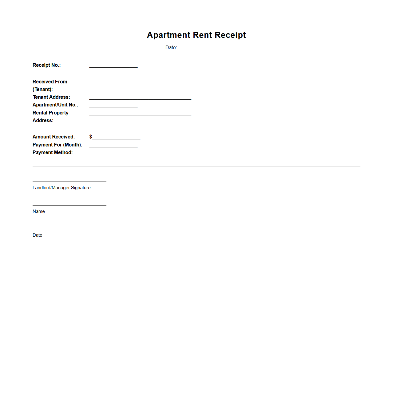 Apartment Rent Receipt Sample for Landlords