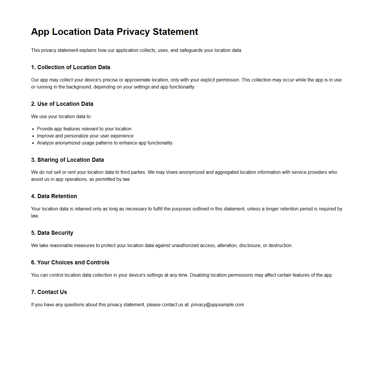 App Location Data Privacy Statement Example