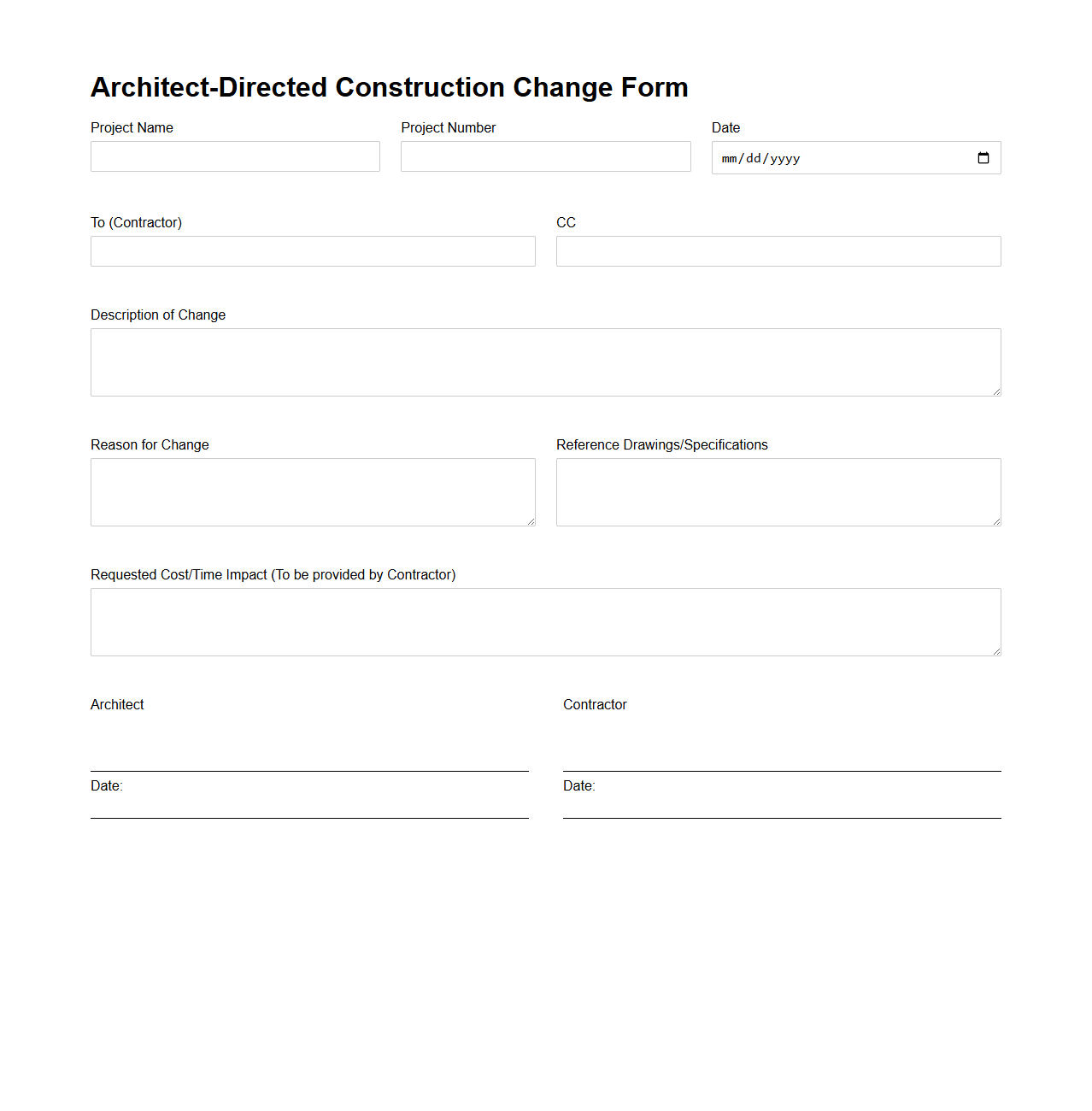 Architect-Directed Construction Change Form