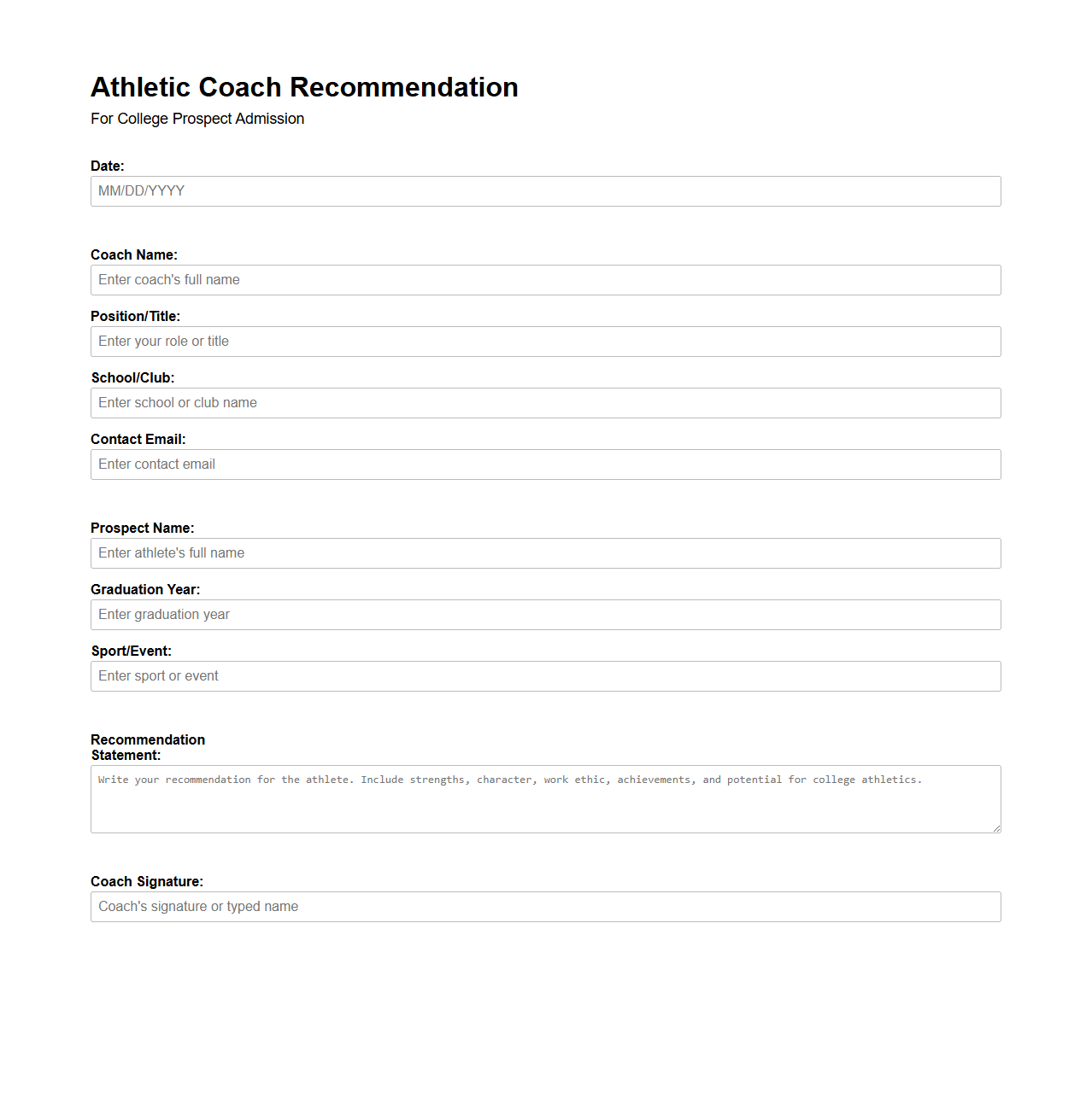 Athletic Coach Recommendation for College Prospects