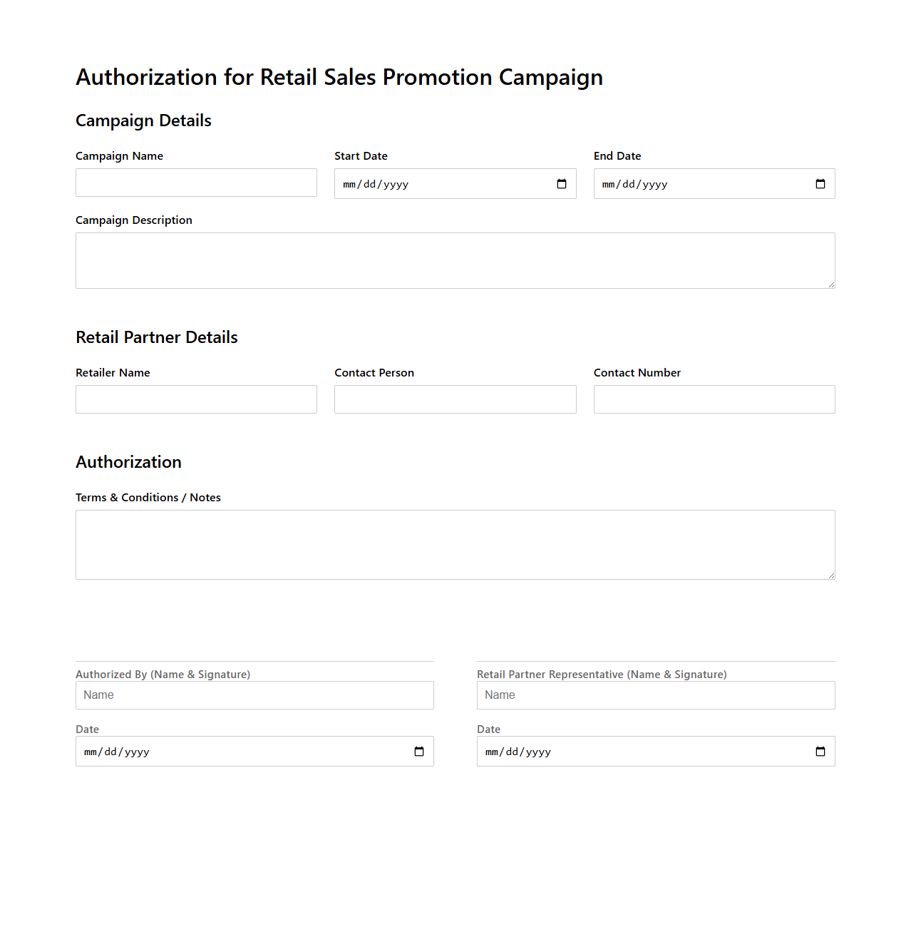 Authorization for Retail Sales Promotion Campaign