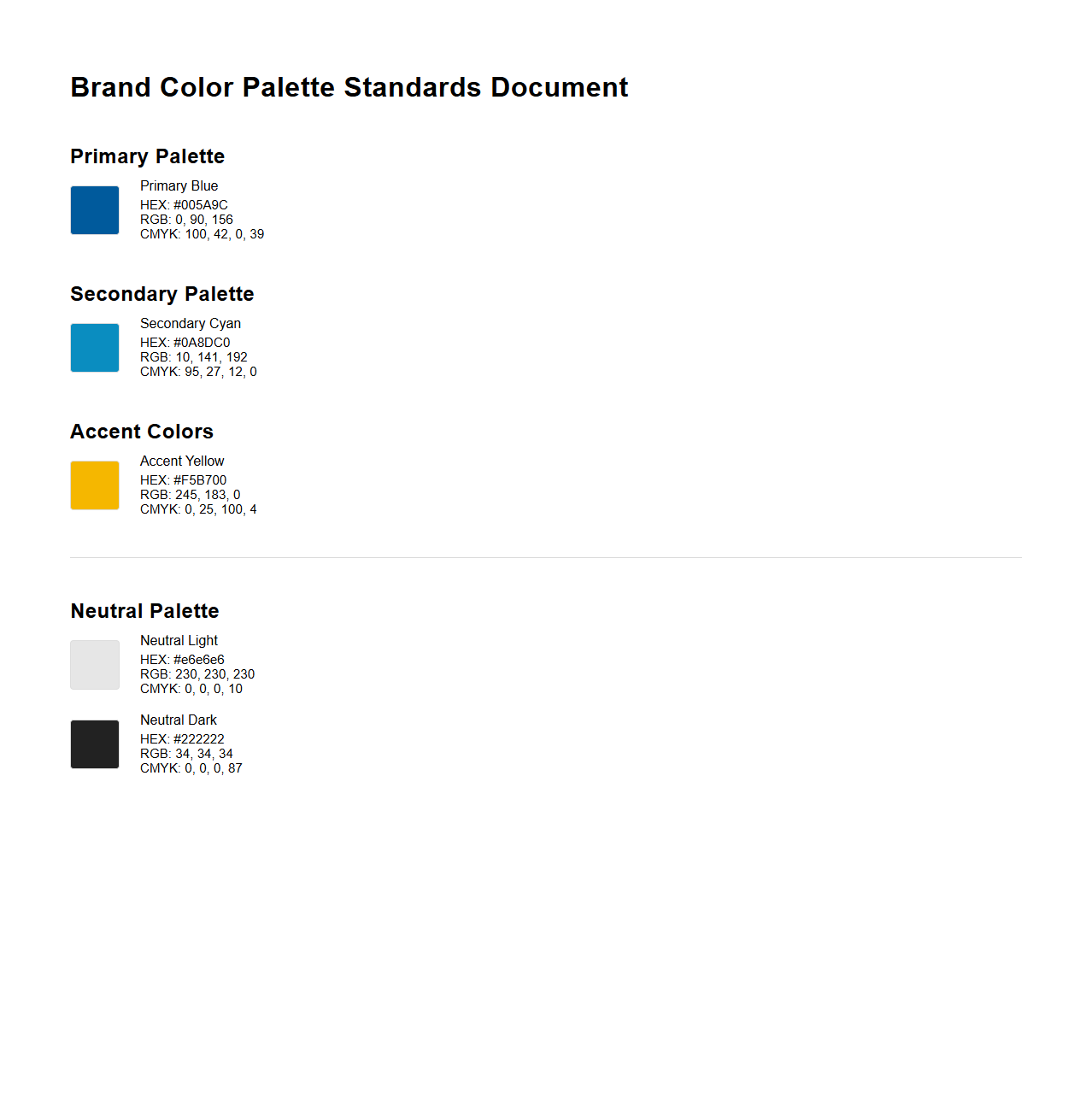 Brand Color Palette Standards Document