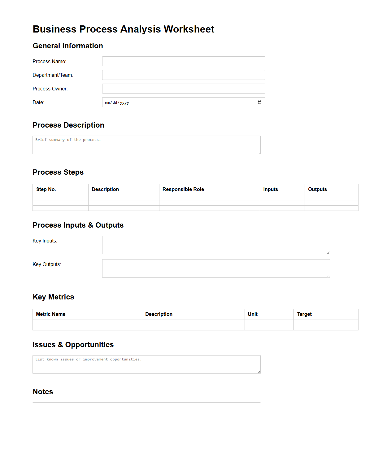 Business Process Analysis Worksheet
