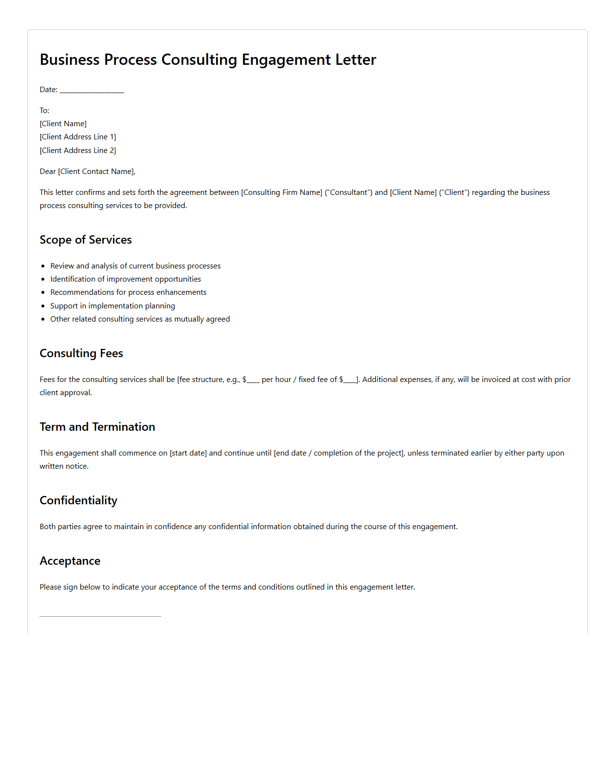 Business Process Consulting Engagement Letter Sample
