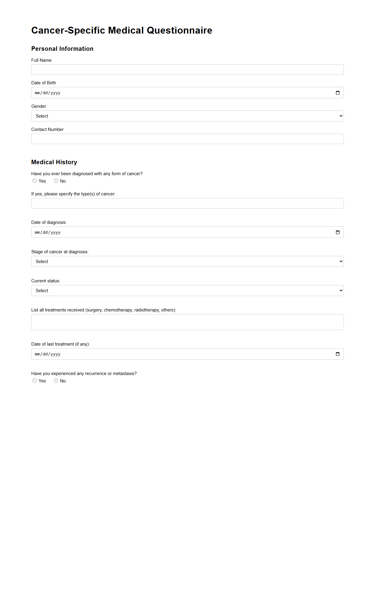 Cancer-Specific Medical Questionnaire for Critical Illness Coverage