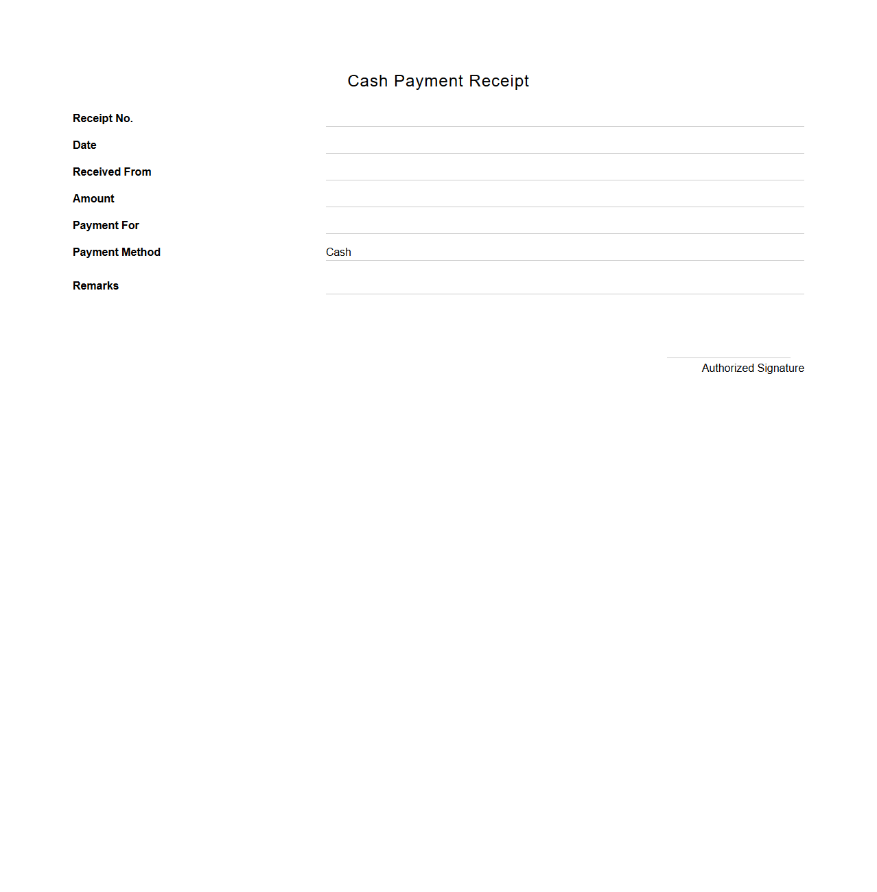 Cash Payment Receipt for Purchase Transactions