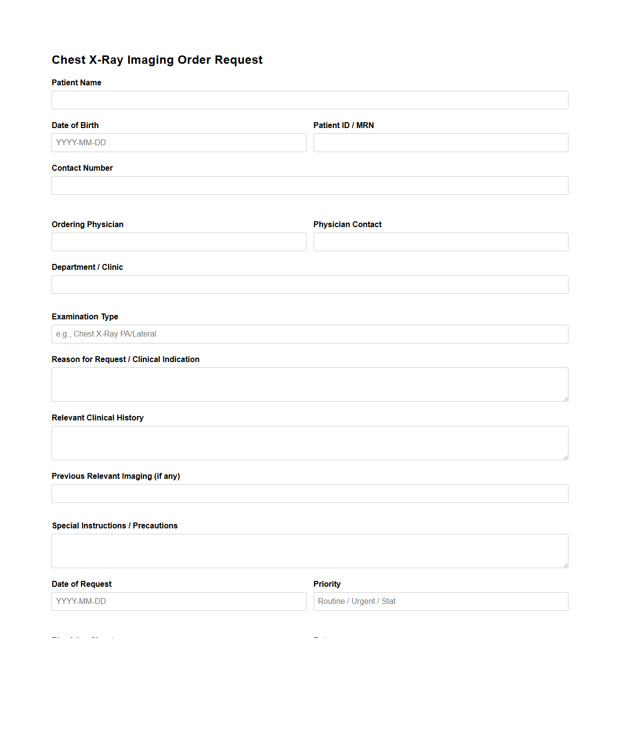 Chest X-Ray Imaging Order Request Template