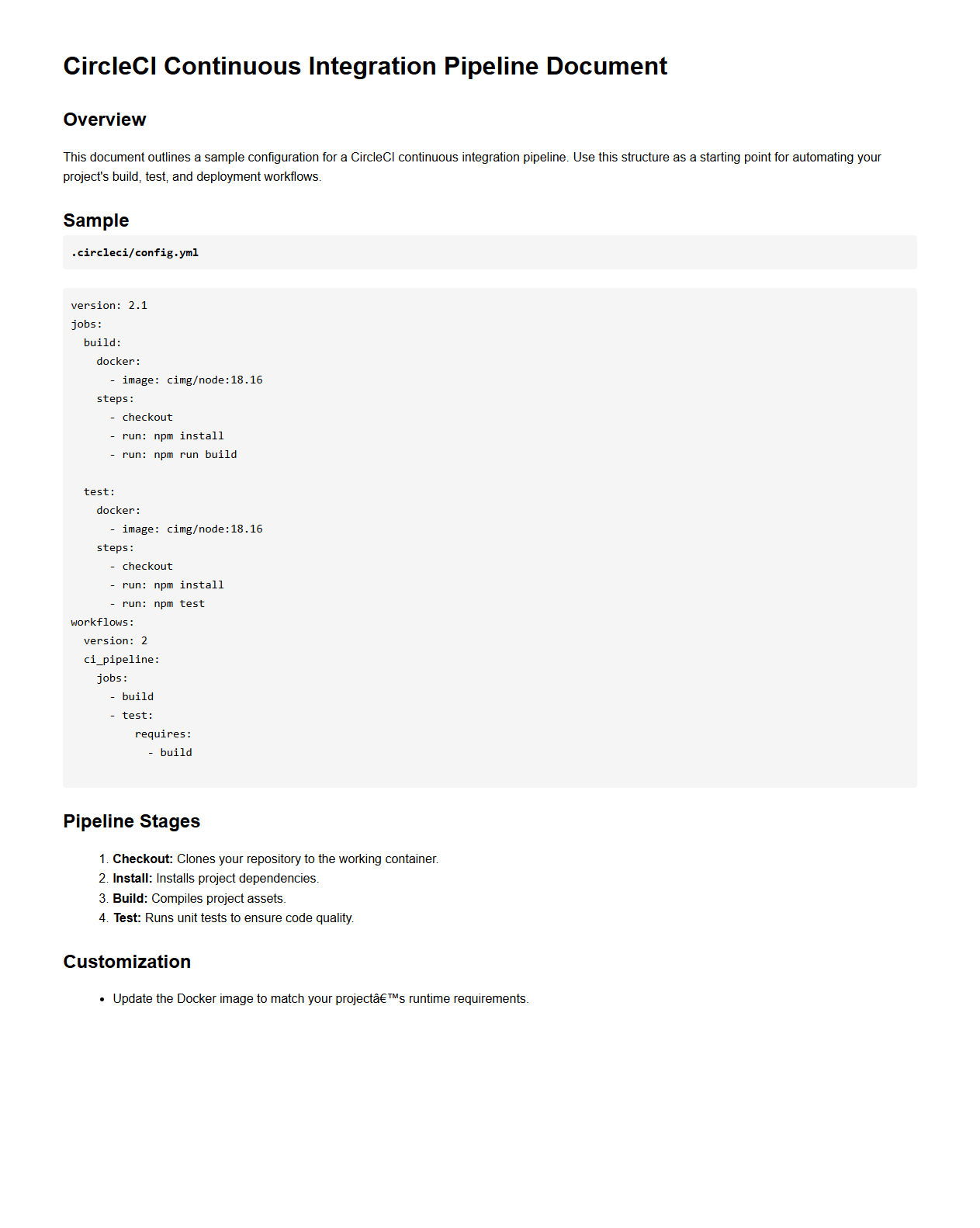 CircleCI Continuous Integration Pipeline Document