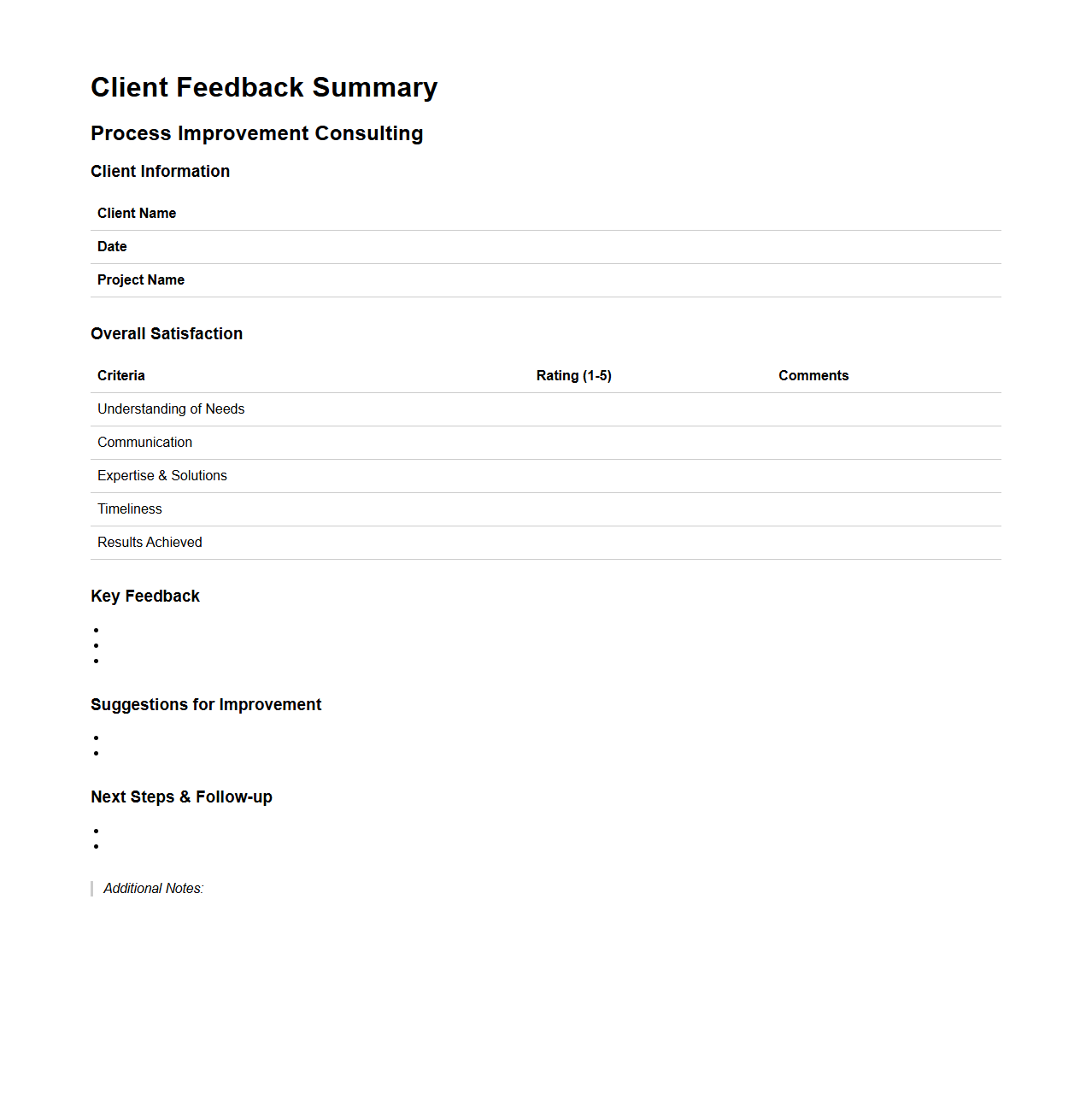 Client Feedback Summary for Process Improvement Consulting