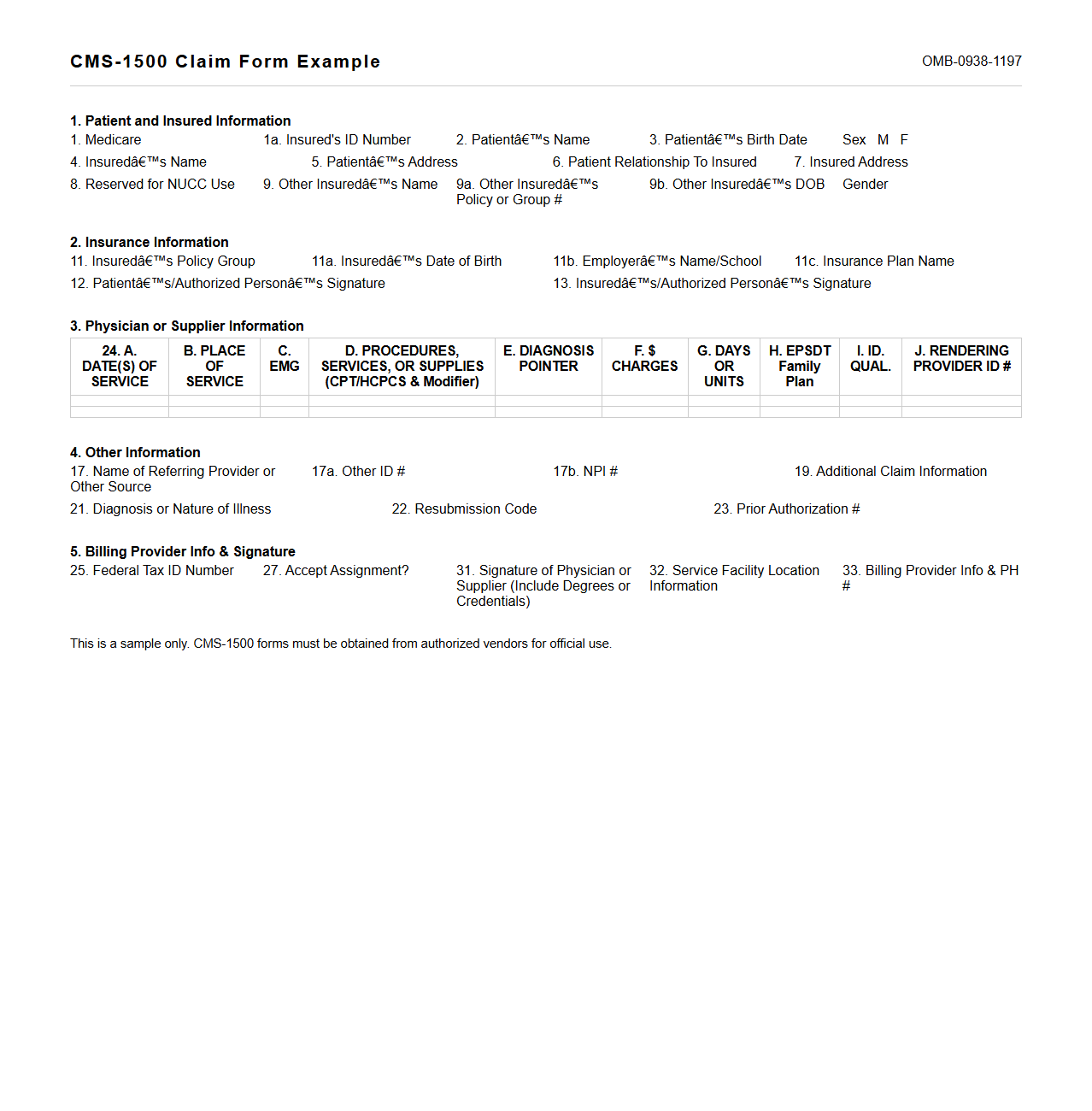 CMS-1500 Claim Form Example