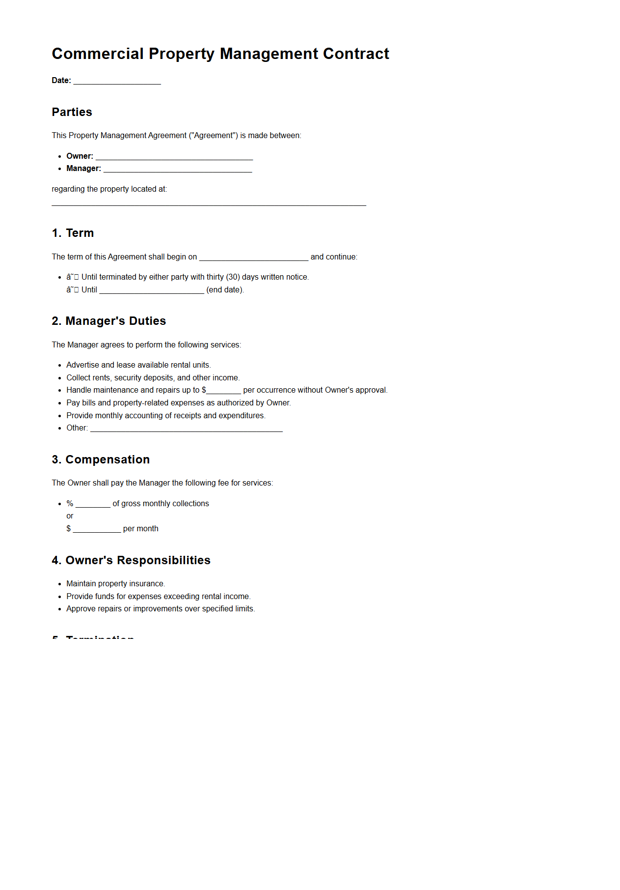 Commercial Property Management Contract Example