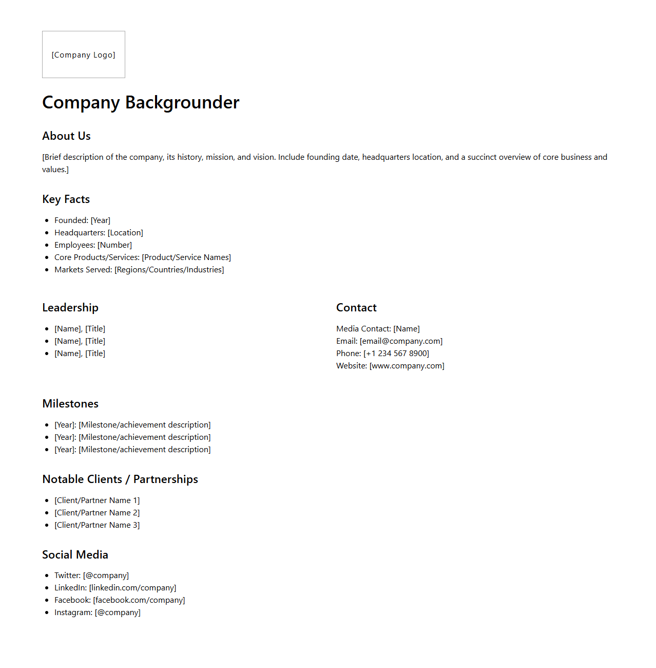 Company Backgrounder Media Kit Template