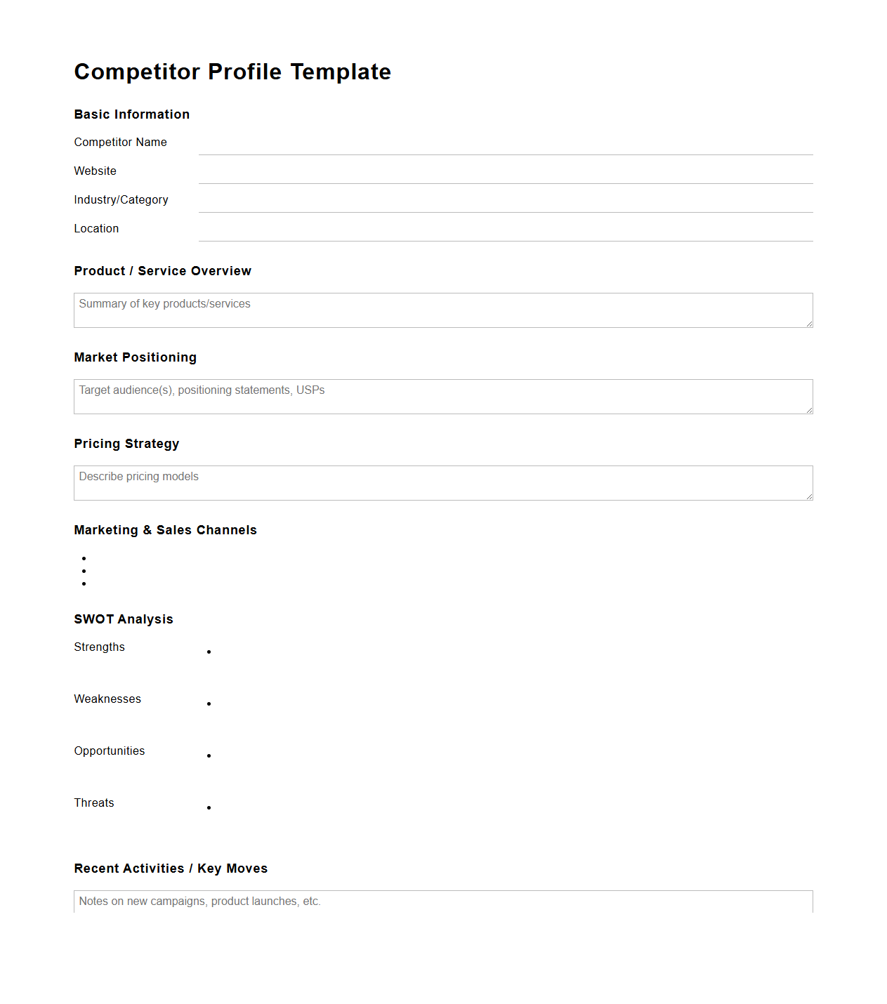 Competitor Profile Template for Marketing Strategy