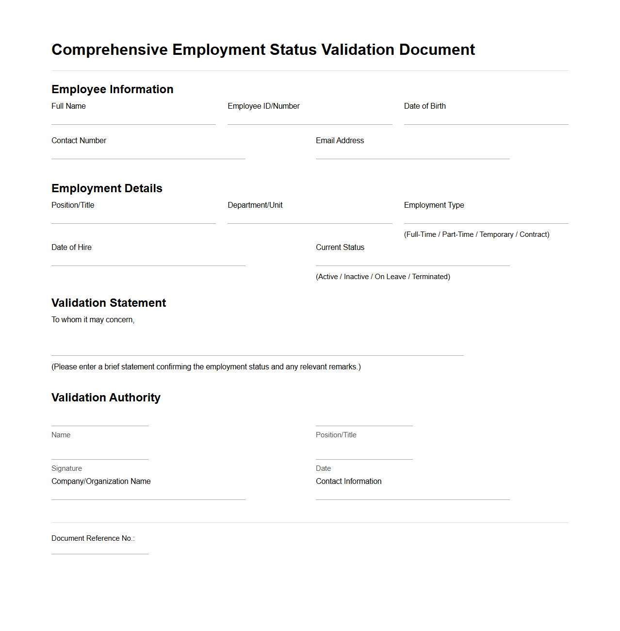 Comprehensive Employment Status Validation Document