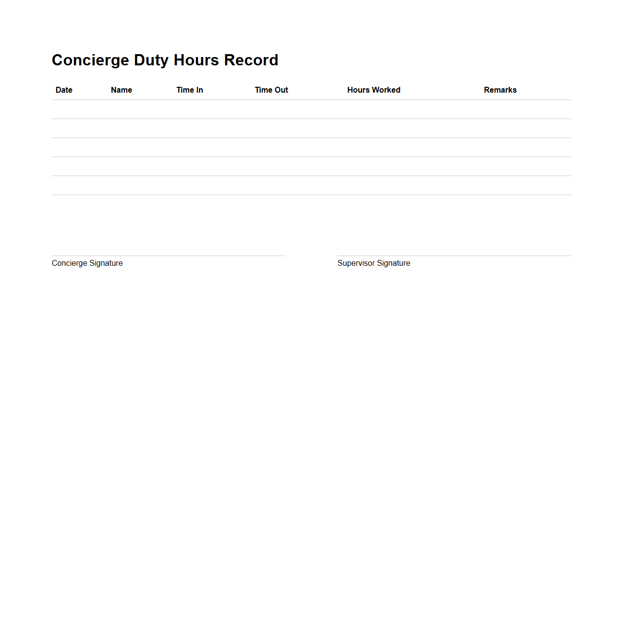 Concierge Duty Hours Record