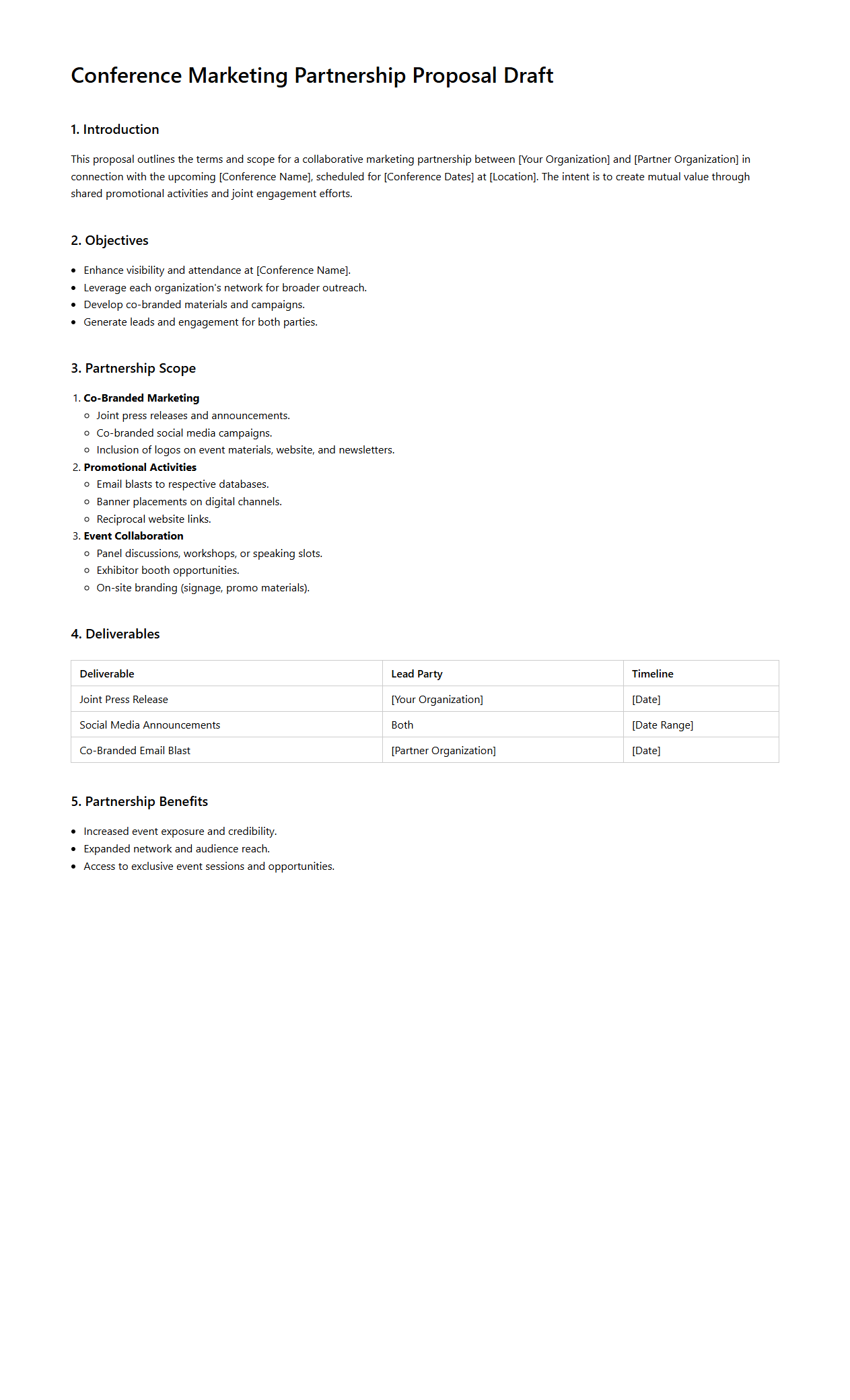 Conference Marketing Partnership Proposal Draft