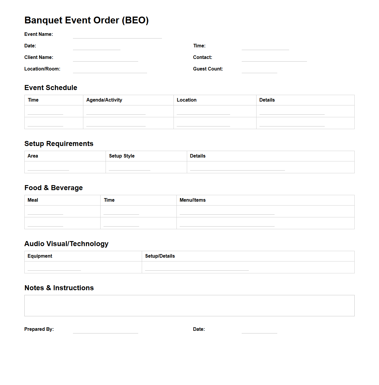 Conference Services BEO Document Format