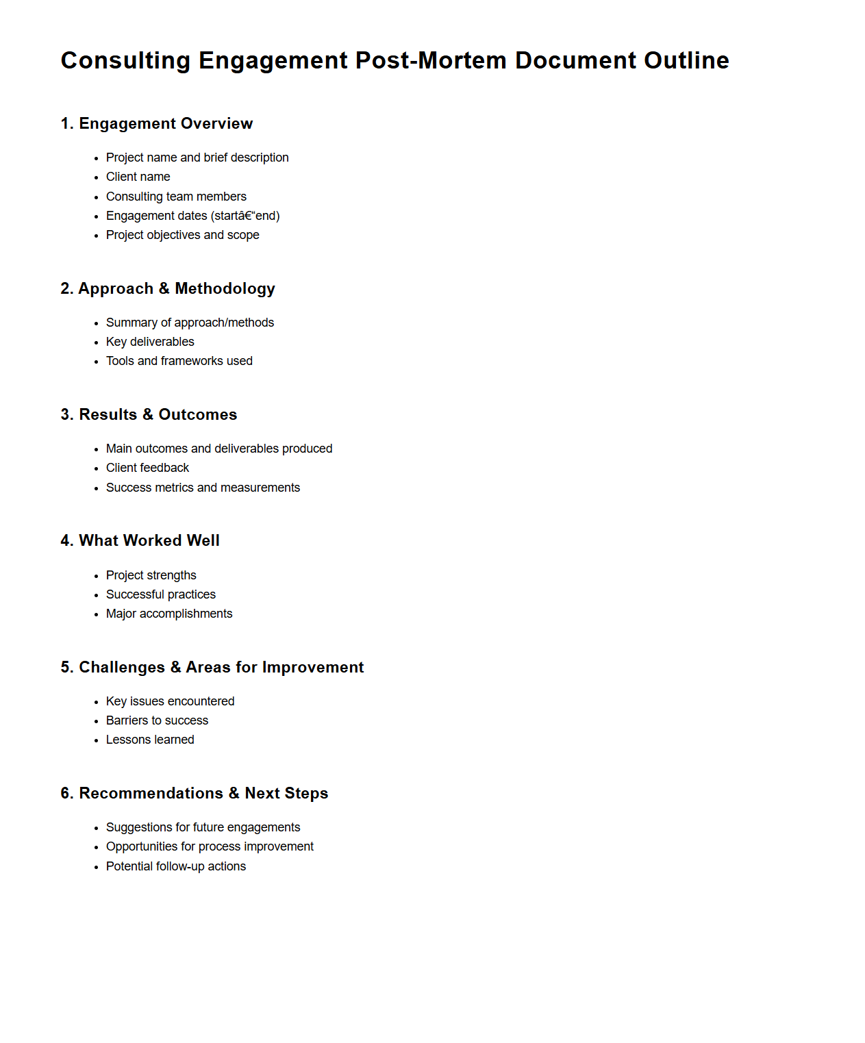 Consulting Engagement Post-Mortem Document Outline