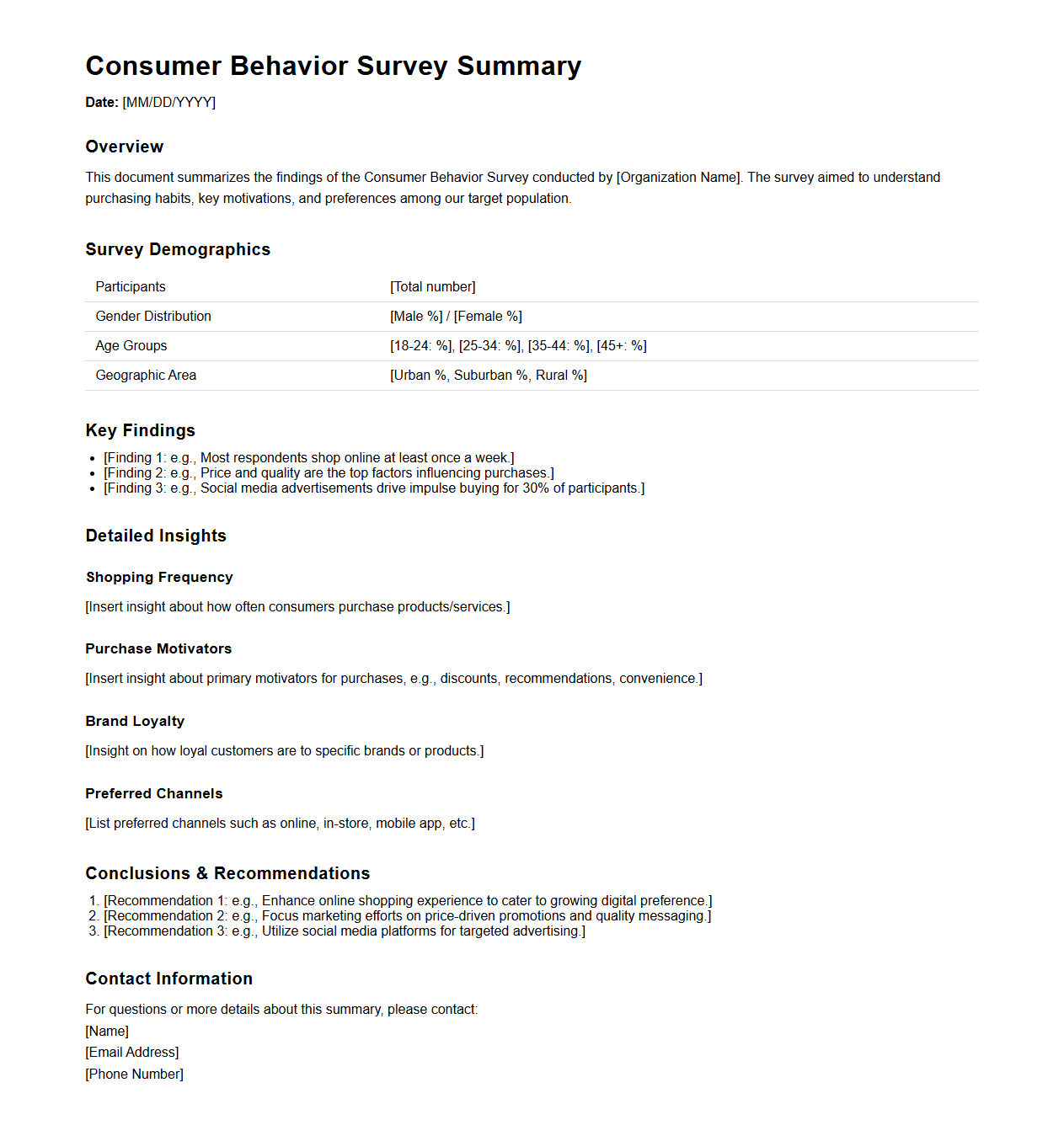 Consumer Behavior Survey Summary Document
