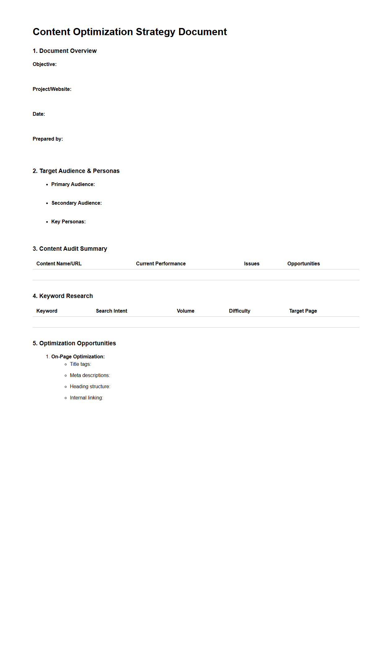 Content Optimization Strategy Document Template