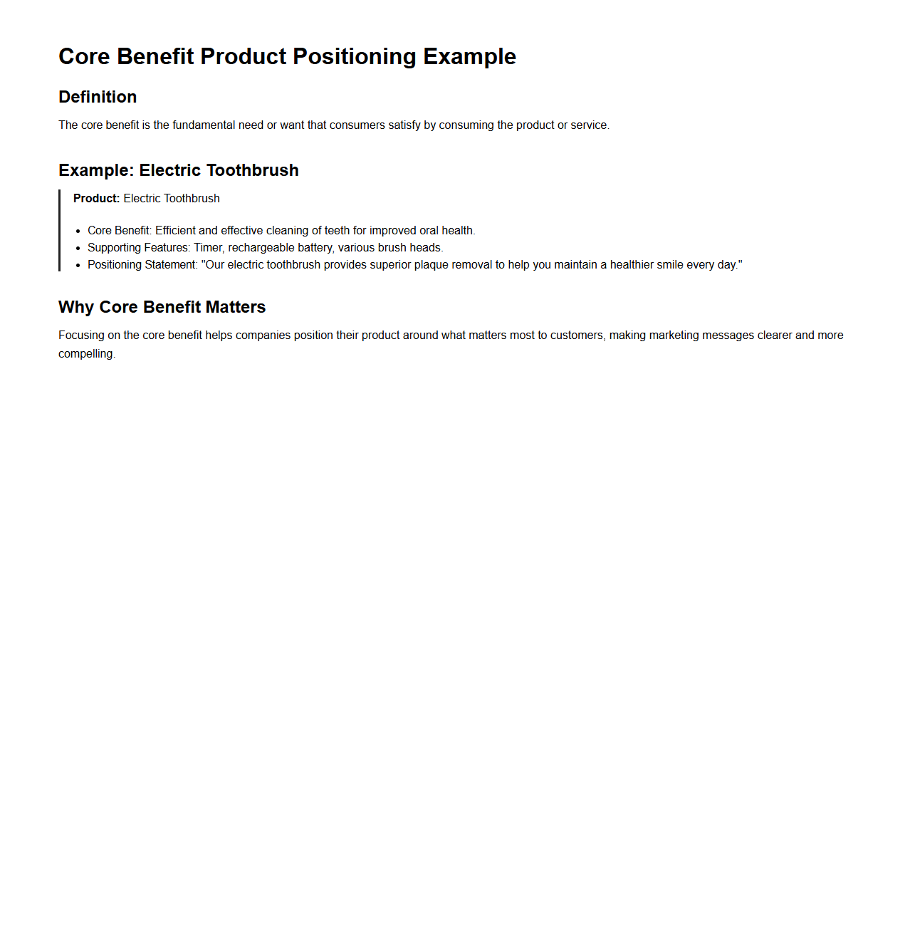 Core Benefit Product Positioning Example