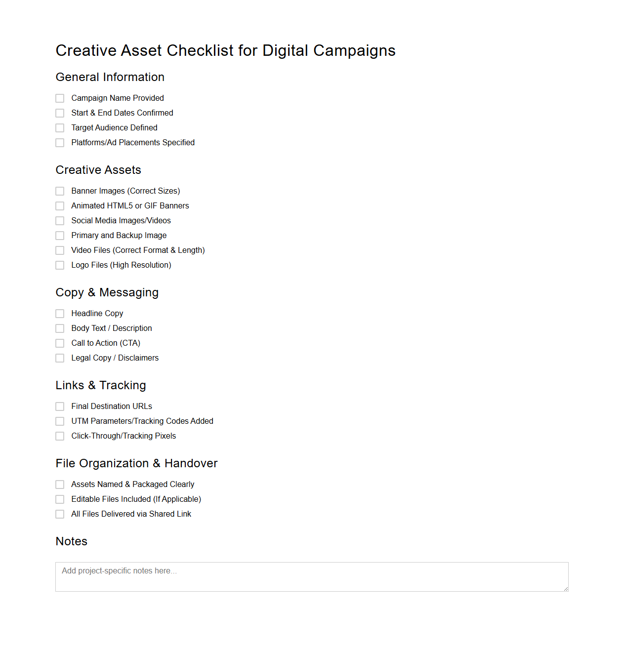 Creative Asset Checklist for Digital Campaigns