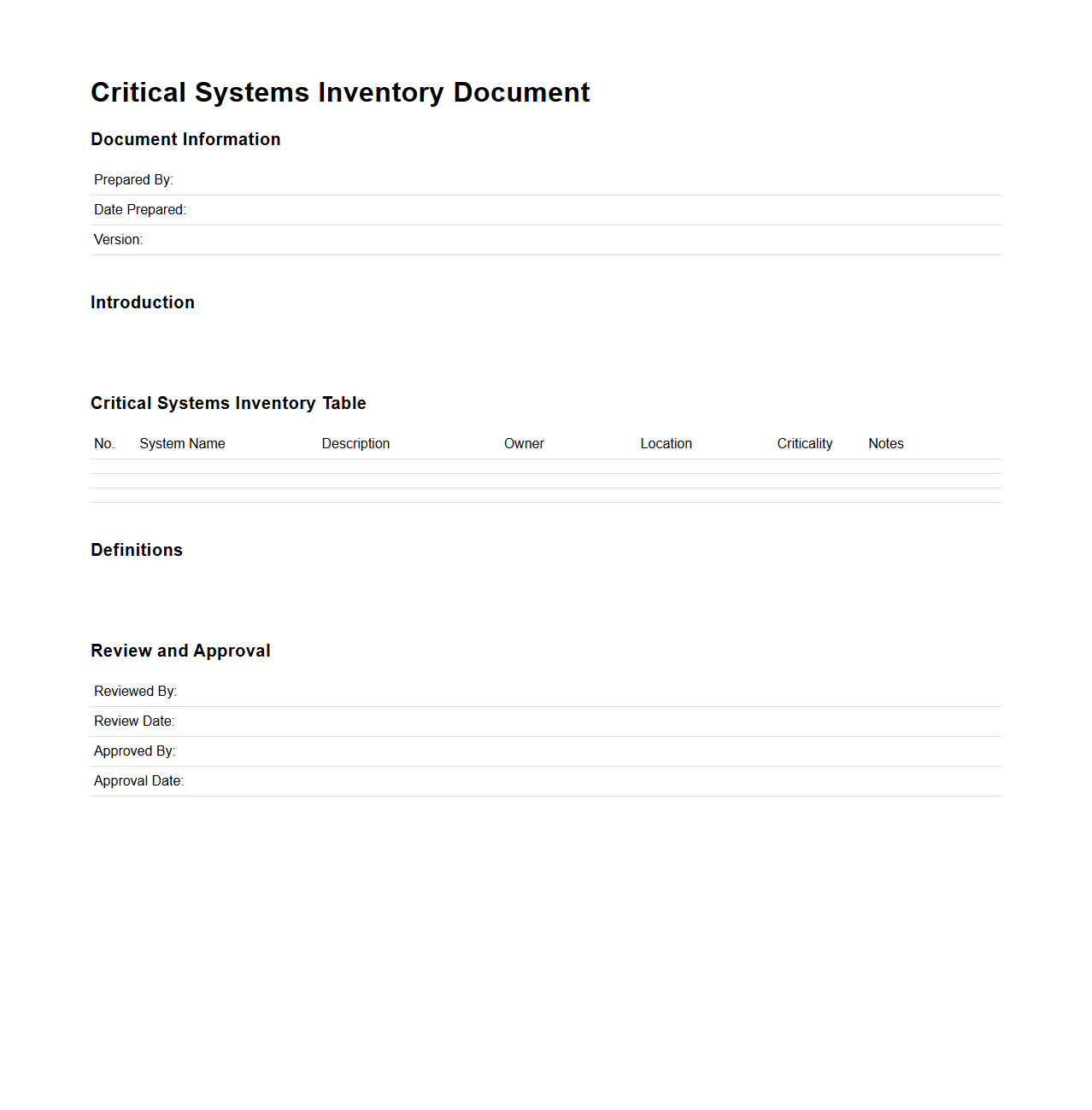 Critical Systems Inventory Document