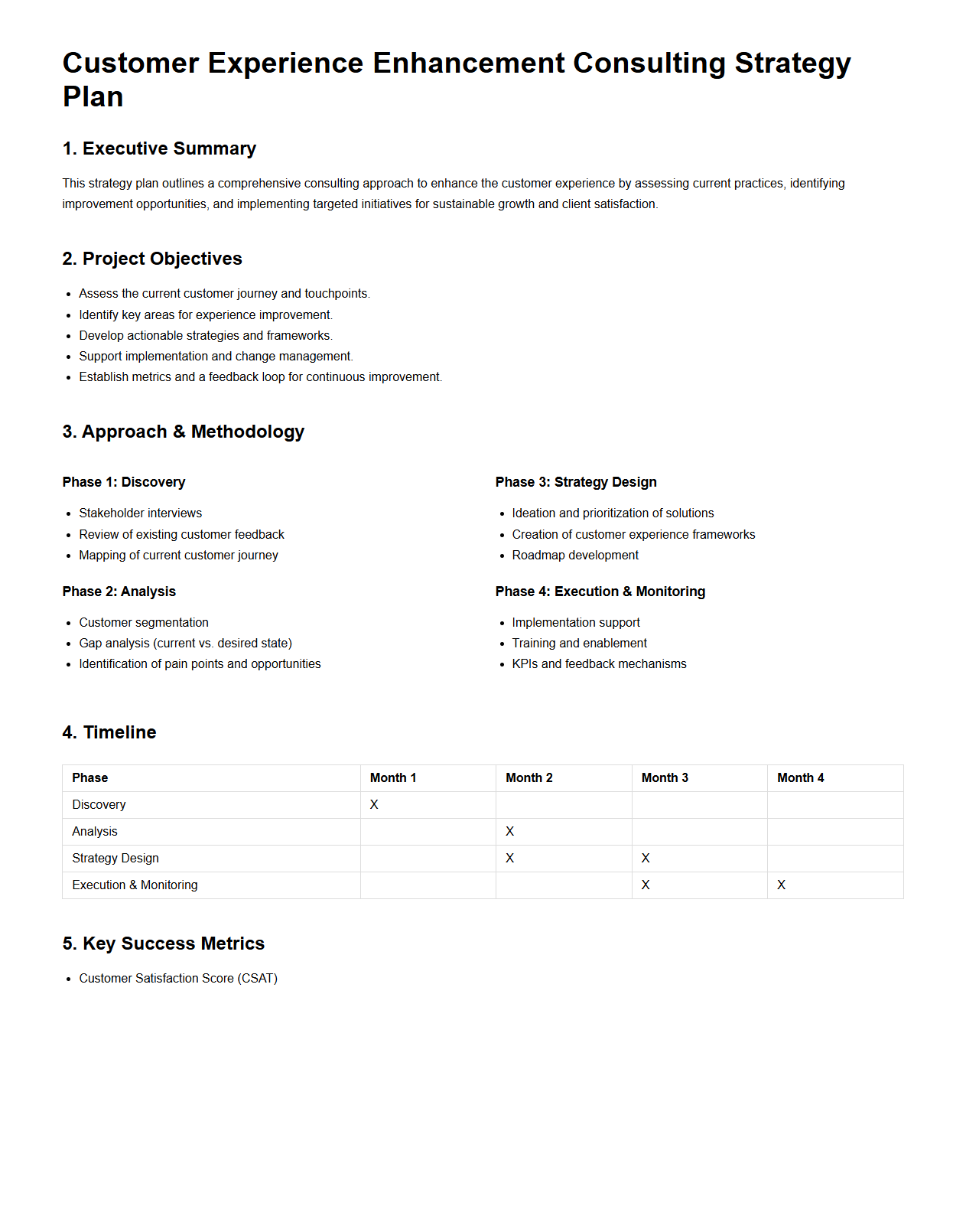 Customer Experience Enhancement Consulting Strategy Plan