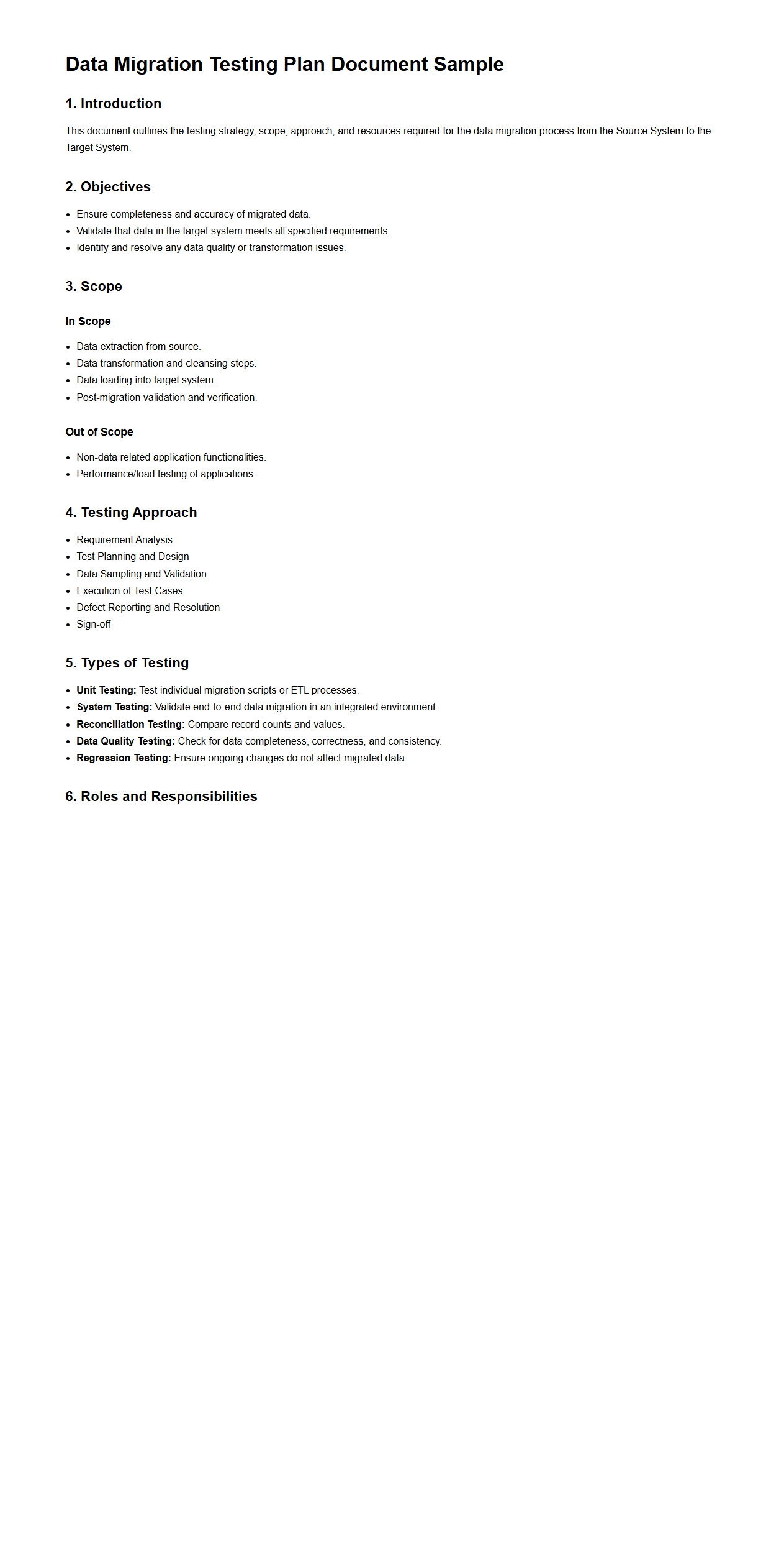 Data Migration Testing Plan Document Sample